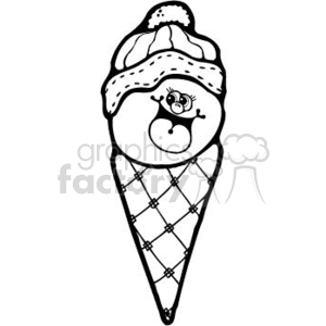   The clipart image features an ice cream cone with a funny twist. Instead of ice cream, the top of the cone is designed to look like a snowman