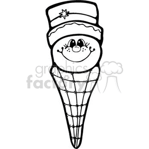   The clipart image features a humorous and whimsical drawing combining elements of Christmas and ice cream. It depicts a snowman