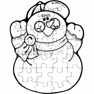 The clipart image depicts a jigsaw puzzle in the shape of a snowman, consistent with winter or Christmas holiday themes. The snowman is adorned with a hat and scarf