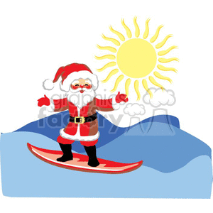 Surfing Santa Claus in Tropical Christmas Holiday