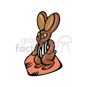 Clipart image of a chocolate bunny rabbit sitting on a piece of candy.