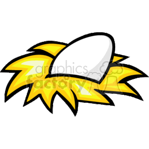 The image is a clipart illustration that features a single white Easter egg nestled within a cluster of yellow strands, which could be interpreted as a stylized depiction of grass or a nest.