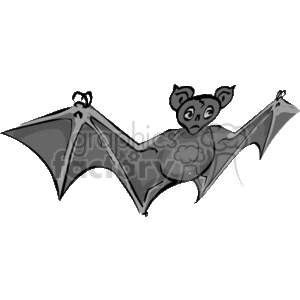 The clipart image features a cartoon bat with outstretched wings. The bat has a rounded body, two ears, and its wings are wide open in flight.