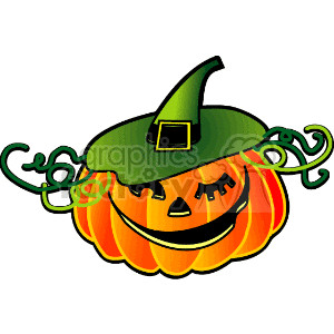   The image depicts a stylized Halloween pumpkin with a friendly, carved jack-o
