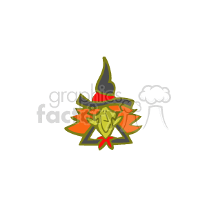 The clipart image depicts a stylized witch character commonly associated with the Halloween holiday. The witch features a pointed hat, a friendly or mischievous facial expression, with bright ginger hair