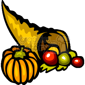 Thanksgiving cornucopia with a pumpkin and gourds