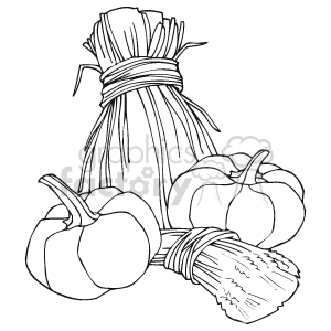 Outline of pumpkins and hay