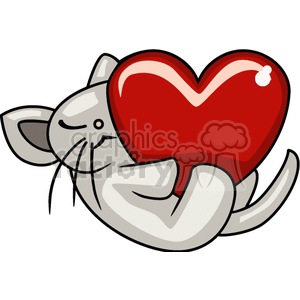 A cute cartoon kitten hugging a big red heart, symbolizing love and affection, suitable for Valentine's Day.