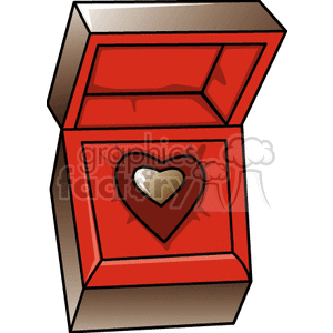 Clipart image of a red heart-shaped jewelry box with a heart inside, symbolizing love and Valentine's Day.