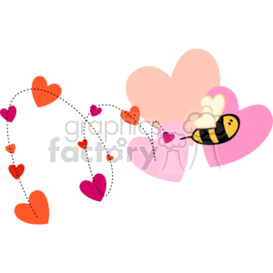 A Bee Flying Over Some Pink Hearts with a Swirl of Hearts Behind