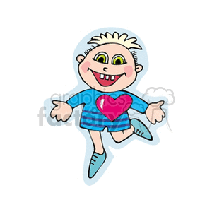 A Happy Little Boy in Blue with a Red Heart