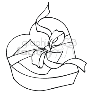 The clipart image depicts a stylized heart tied with a ribbon, which creates an impression of a heart-shaped gift or box. There is a hint of foliage, possibly representing a plant or flower, emanating from the knot of the ribbon, adding a decorative element to the heart.
