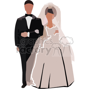 Clipart image of a bride and groom standing together in wedding attire.