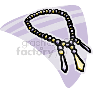 Clipart image of a stylish beaded necklace with pendant-like features on a purple abstract background.