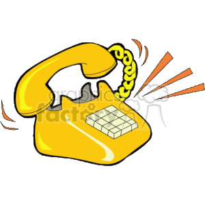   The clipart image features a bright yellow, retro-style rotary dial telephone. The phone is depicted mid-ring with motion lines indicating movement or sound around the handset, which is lifted slightly from the base as if it