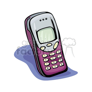 Clipart image of a vintage mobile phone with a small screen and keypad.