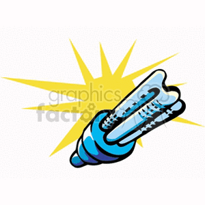 Clipart of a compact fluorescent light bulb with a bright yellow burst.