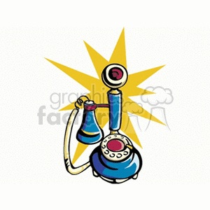 A colorful clipart image of a vintage candlestick telephone with a starburst background.