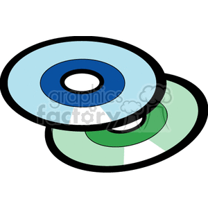 Clipart of two overlapping compact discs (CDs) featuring simple, colorful designs.