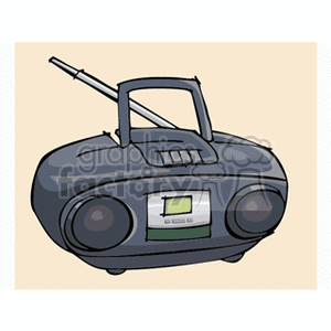 A clipart image of a portable stereo radio with speakers and an antenna.