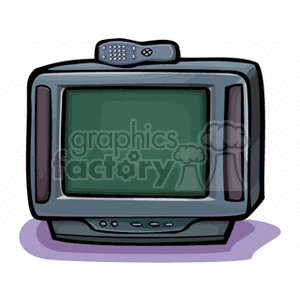 Clipart image of a vintage television set with a remote control on top.