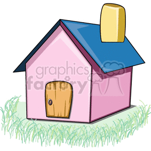Little pink house with a blue roof