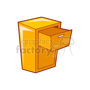 An illustration of a single drawer filing cabinet with one drawer open.