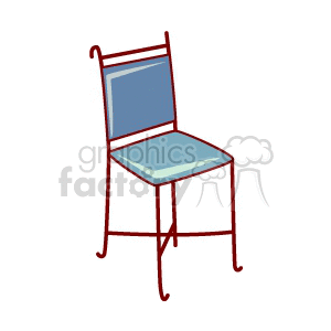 A clipart image of a simple chair with a blue seat and backrest and a red frame.