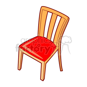 An illustration of a wooden chair with a red cushion.