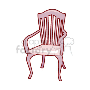 Clipart image of a pink wooden armchair with a slatted backrest and curved legs.
