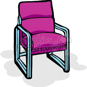 A vibrant clipart image of a modern chair with a pink cushioned seat and backrest, and light blue armrests and legs.