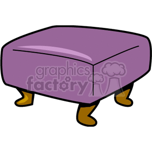 A clipart image of a purple ottoman with four wooden legs.