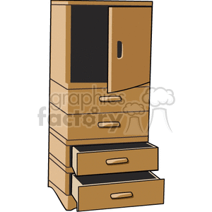 Image of Wooden Dresser with Open Drawers and Cabinet