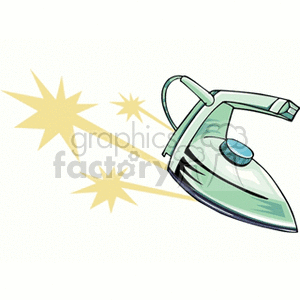 A clipart image of an iron with two sparkling stars beside it.