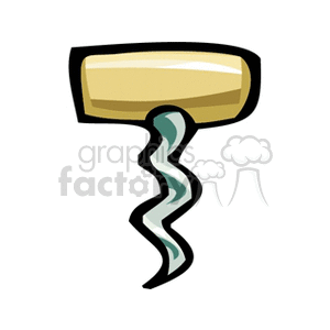 A simple clipart image of a kitchen corkscrew with a wooden handle and a metal spiral.