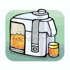 Illustration of a kitchen juicer with a glass of fruit juice.