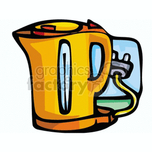 Colorful clipart illustration of an electric kettle with a power cord.