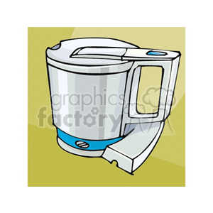 A clipart image of an electric kettle with a handle and spout, placed on a green background.