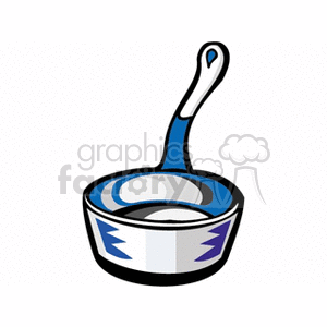 Clipart image of a cooking pan with a blue handle and decorative design.