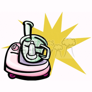 Clipart image of a kitchen mixer with a starburst background.