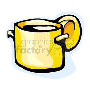 A colorful clipart image of a yellow cooking pot with lid, commonly used in kitchen settings.