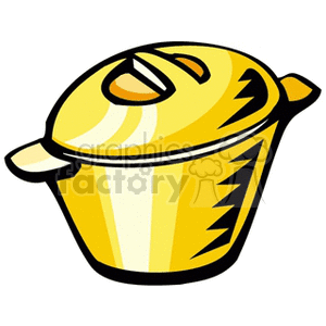 Clipart image of a yellow cooking pot with a lid, typical kitchen cookware used for preparing food.