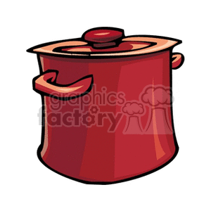 The clipart image shows a red pan, which is a household cooking utensil commonly used in the kitchen for cooking food such as soups, sauces, and stews. It has its lid on
