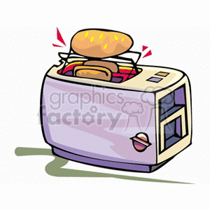 A colorful clipart image of a toaster with slices of toast popping out, set in a kitchen environment.