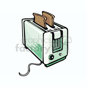 Clipart image of a toaster with two slices of bread popping up, suitable for kitchen or breakfast themes.