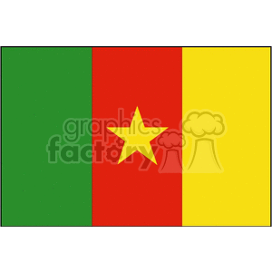 The image shows the national flag of Cameroon. It consists of three vertical stripes of green, red, and yellow, with a five-pointed star in the center of the red stripe.