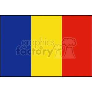The image shows the national flag of Romania. It features three vertical stripes of equal width, displayed from the flagpole outward: blue, yellow, and red.