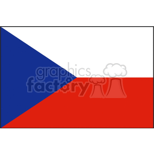 The image is a simple illustration of the national flag of the Czech Republic, which consists of two horizontal bands of white and red with a blue triangle extending from the hoist side of the flag.