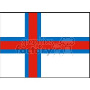 The image shows the flag of the Faroe Islands. The flag features a white background with a Nordic cross; the cross is red with a blue border.