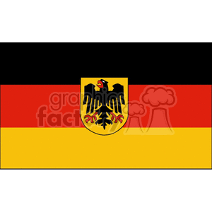 The image contains a representation of the German national flag, which consists of three horizontal stripes in black, red, and gold. In the center of the flag, there is a stylized coat of arms featuring a black eagle with red details on its feathers and beak, against a golden shield. This is an emblem associated with Germany, often known as the Bundesadler or the Federal Eagle.